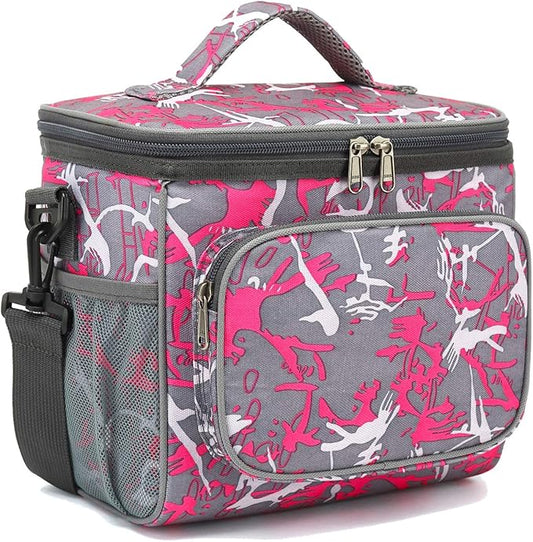 FlowFly Insulated Reusable Lunch Bag Adult Large Lunch Box for Women and Men with Adjustable Shoulder Strap,Front Zipper Pocket and Dual Large Mesh Side Pockets,Graffiti-NeatNest