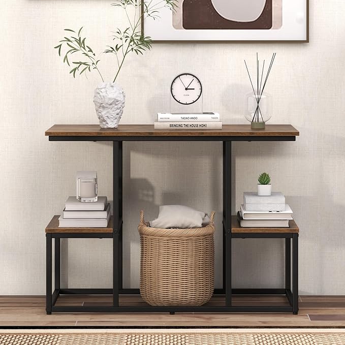 Giantex TV Stand for 50-Inches TVs - Industrial Sofa Table with Open Storage Shelves, 2-Tier Display Rack, Entertainment Center for Living Room, Bedroom, Entryway, Console Table, Rustic Brown-NeatNest
