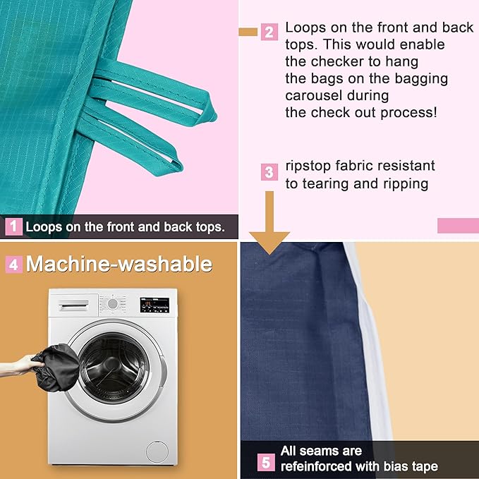 BeeGreen Reusable Bags Tote Bags for Women - 6 Pack Bulk Extra Large Reusable Gifts Bag with Handles - Heavy Duty Foldable Machine Washable Travel Grocery Bag Organizer (Packable Shopping Bags)-NeatNest