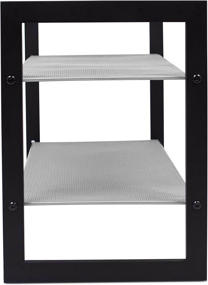 Internet's Best Mesh Shoe Rack - 2 Tier - Free Standing Metal Wood Shoe Organizer - Closet and Entryway - Fits 8 Pairs of Shoes - Black & Silver-NeatNest