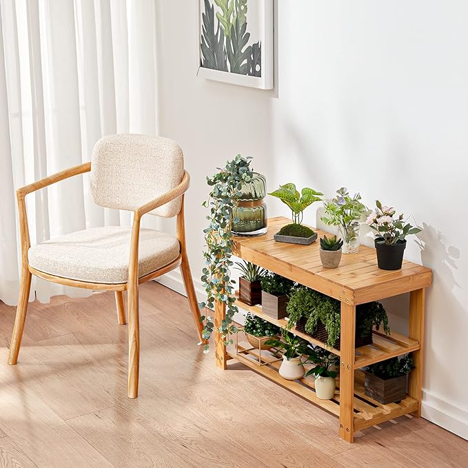 Pipishell 3 Tier Bamboo Shoe Rack Bench - Sturdy Organizer Holds up to 300lbs for Entryway, Bedroom, Living Room, Balcony-NeatNest