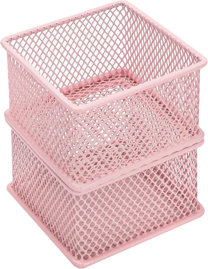 Annova Mesh Stackable Drawer Cabinet and Shelf Organizer Bins Storage Basket School Office Supply Holder Tray- Set of 2 (Light Pink, 3x3x2 Inch)-NeatNest