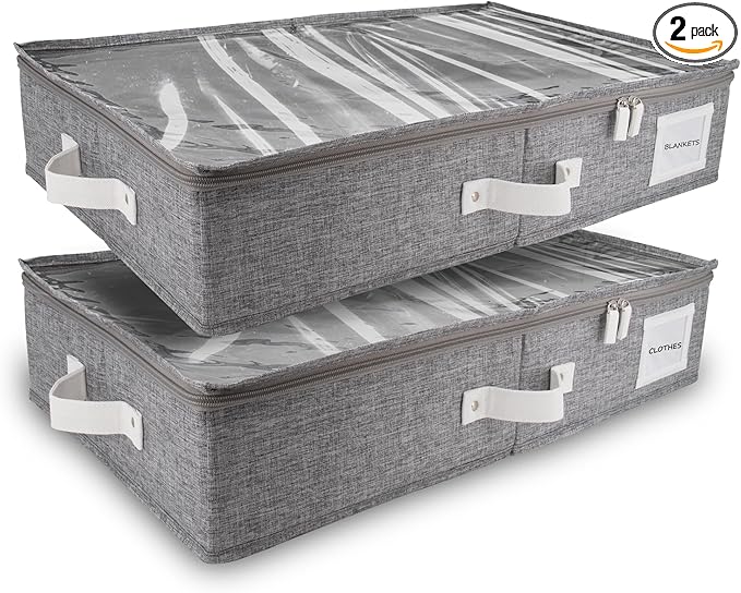 HOMELUX THEORY 2pc Under Bed Storage Containers, Bedroom Under the Bed Drawer Storage Organizer with Bins and Lids, Large Underbed Clothes Storage Box Ideal for Blanket, Fabric, & Shoes (LightGray)-NeatNest