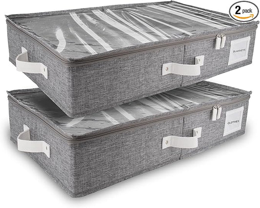 HOMELUX THEORY 2pc Under Bed Storage Containers, Bedroom Under the Bed Drawer Storage Organizer with Bins and Lids, Large Underbed Clothes Storage Box Ideal for Blanket, Fabric, & Shoes (LightGray)-NeatNest