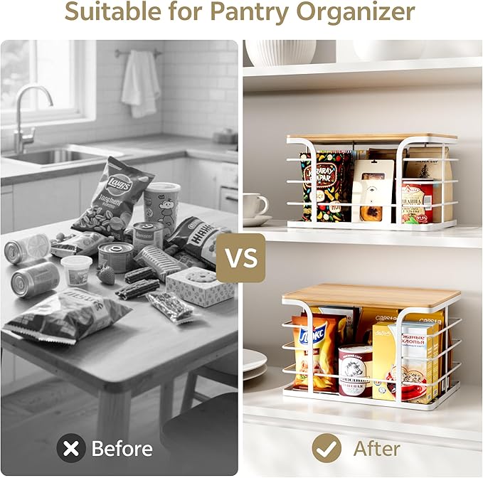 2 Pack Extra Large Stackable Pantry Organizer,Wall Mount Garbage Bag Holder Dispenser with Bamboo Top for Kitchen Laundry Room Organization,White-NeatNest