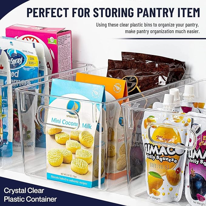Clear Plastic Storage Bins, Pantry Organizers and Storage Containers Fridge Organizer Bins for Organizing Kitchen Cabinet Organizer Bin Bathroom Freezer Refrigerator Organization-NeatNest