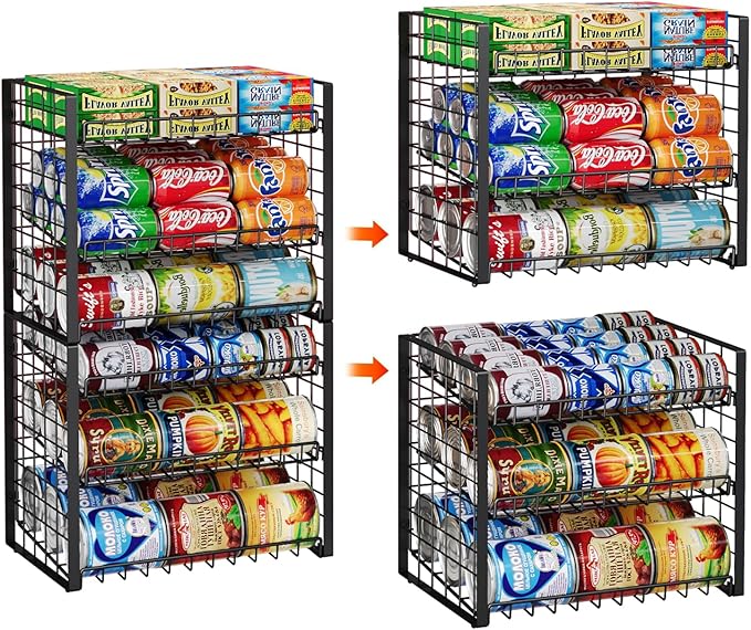 JKsmart 3-Tier Stackable Can Rack Organizer for Pantry, Adjustable Can Storage Holder for Various Ounces of Canned food Soda Drinks, Can Dispenser for Kitchen Cupboard Cabinet, 2 Pack-NeatNest