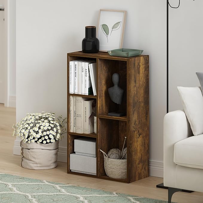 Furinno Luder 5-Cube Open Shelf Bookcase, Bookshelf, Amber Pine-NeatNest