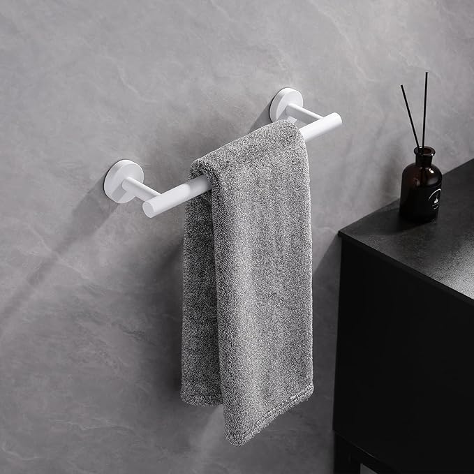 GERZWY 12-Inch Bathroom Towel Bar SUS 304 Stainless Steel Bath Towel Bar Modern Round Style Wall Mount, White