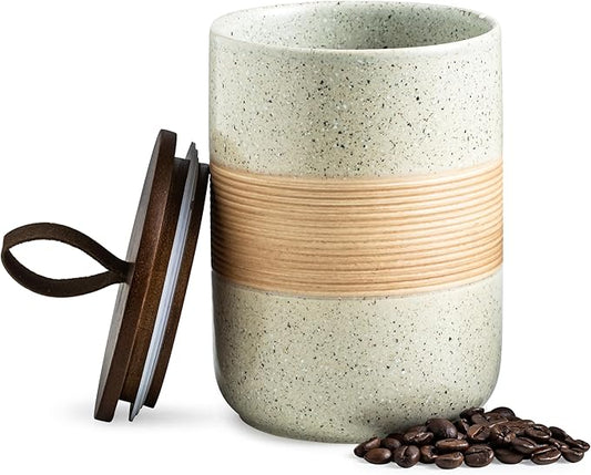 Coffee Storage Container Jar with Lid, Ceramic Kitchen Food Storage Jars with Airtight Lids for Spice Sugar Cookie, Stackable Decorative Jars for Coffee Countertop, 28oz-NeatNest