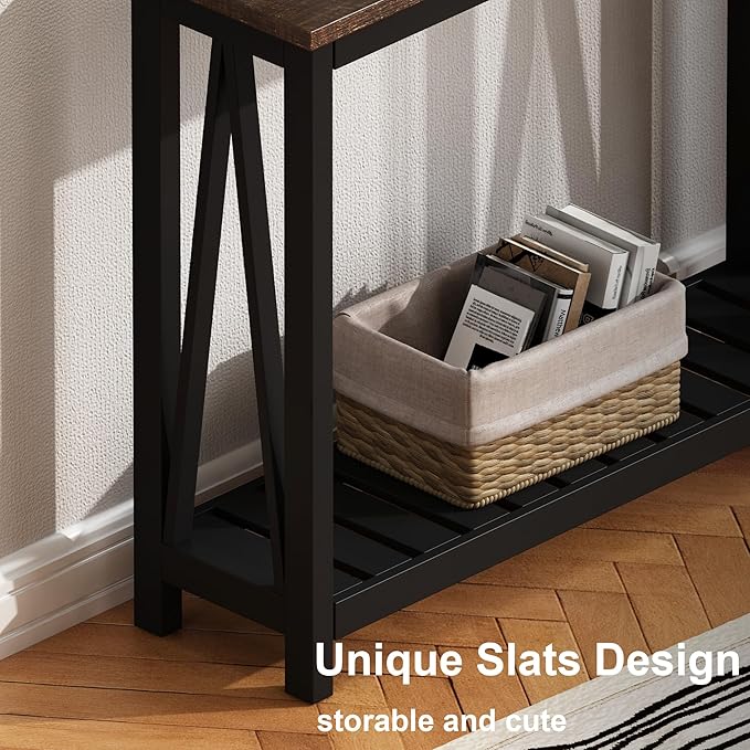 ChooChoo Console Table for Entryway Sofa Tables Living Room Farmhouse, Hallway Foyer Table Narrow with Shelf, Black-NeatNest
