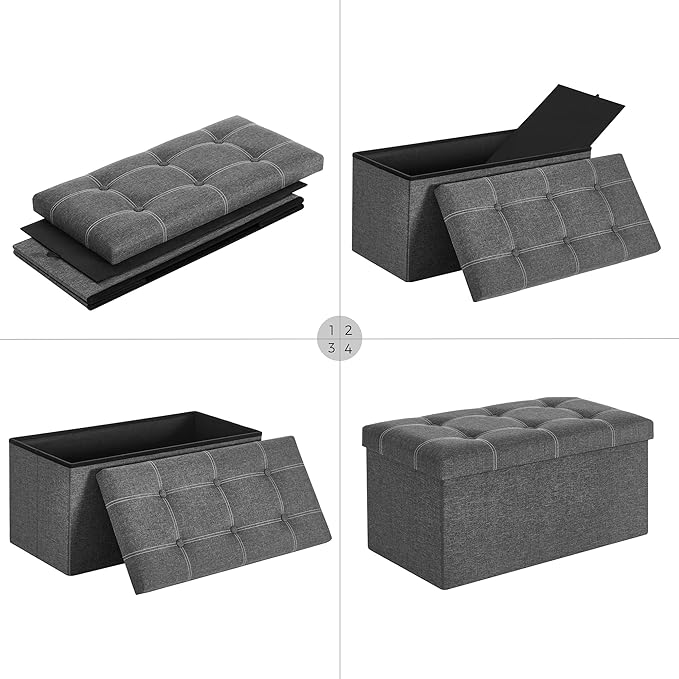 SONGMICS Mazie Collection - 30 Inches Ottoman Storage Bench, 21 Gal. Folding Chest with Breathable Linen-Look Fabric, Load up to 660 lb, for Entryway, Living Room, Bedroom, Dark Gray ULSF001G01-NeatNest