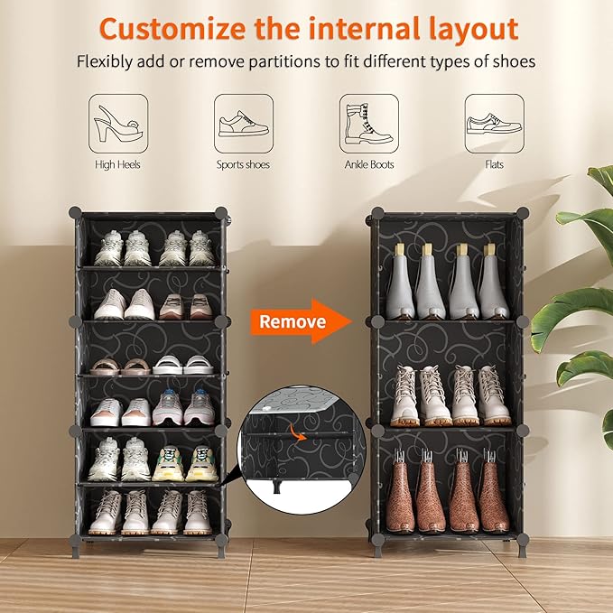 AWTATOS Shoe Rack, 8 Tier Shoe Storage Cabinet with Door, 32 Pair Shoe Organizer Shelves for Closet Hallway Bedroom Entryway, Black-NeatNest
