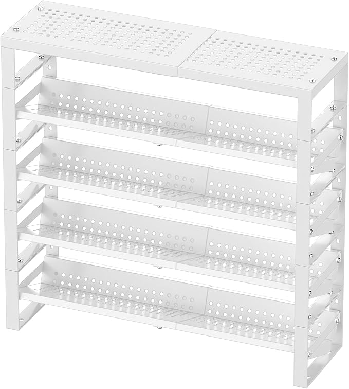 Expandable, Stackable, Adjustable Spice Rack kitchen Organizer,Metal Pantry Storage Shelves - Multi-Tier Shelf for Cabinet, Countertop, Pantries, Cupboard or Wall Mount,White-NeatNest