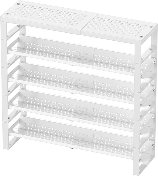Expandable, Stackable, Adjustable Spice Rack kitchen Organizer,Metal Pantry Storage Shelves - Multi-Tier Shelf for Cabinet, Countertop, Pantries, Cupboard or Wall Mount,White-NeatNest