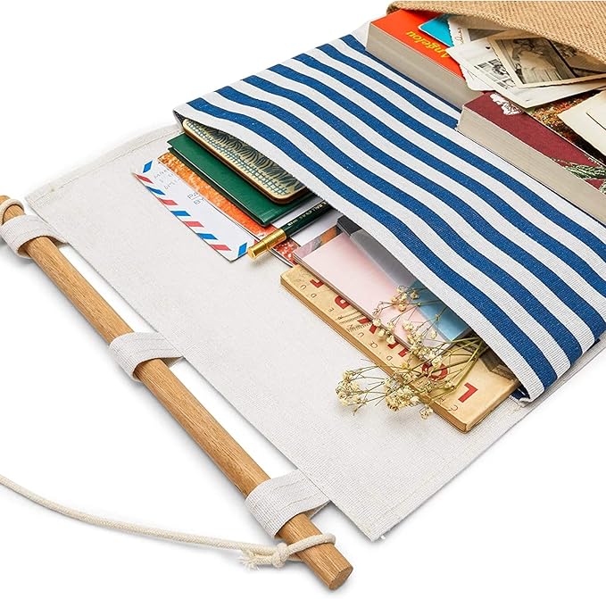 Juvale 3 Pocket Hanging Wall Organizer - 11.75 x 27 in, 2-Pack - Linen & Wood Fabric Organizer with Pockets - Mail & Paper Holder - Over-the-Door & Hanging Storage-NeatNest