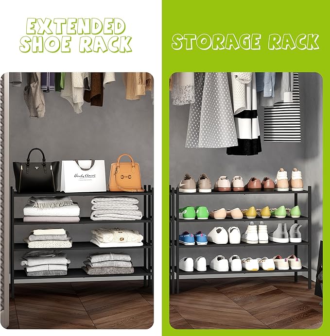 BMOSU 4-Tier Bamboo Extended Shoe Rack Premium Stackable Shoe Shelf Storage Organizer for Hallway Closet Living Room Entryway Organizer(Black)-NeatNest