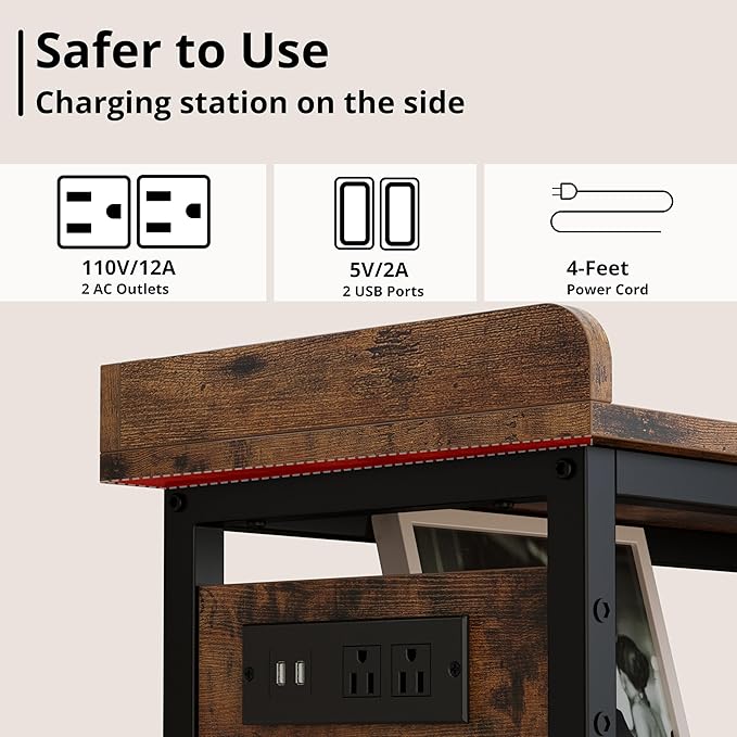 IRONCK Console Table, Sofa Table with Power Outlet, Farmhouse Hallway Table for Entryway, Living Room, Height Adjustable, Easy Assembly, Rustic Brown, 43"-NeatNest