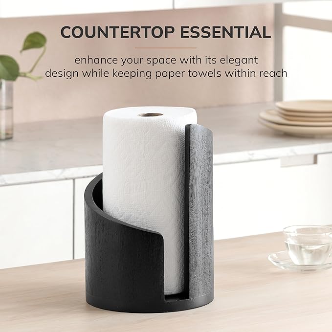 Anji Mountain Paper Towel Holder Countertop with Mango Wood Round Base and Iron Holder,Holder Stand for Kitchen Roll Organize,Wooden Paper Towel Holder for Kitchen Dining Table Home Decor