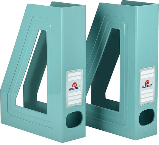 Acrimet Magazine File Holder, Durable Rack, Space-Saving Organizer (Plastic) (Solid Green Color) (2 pack)