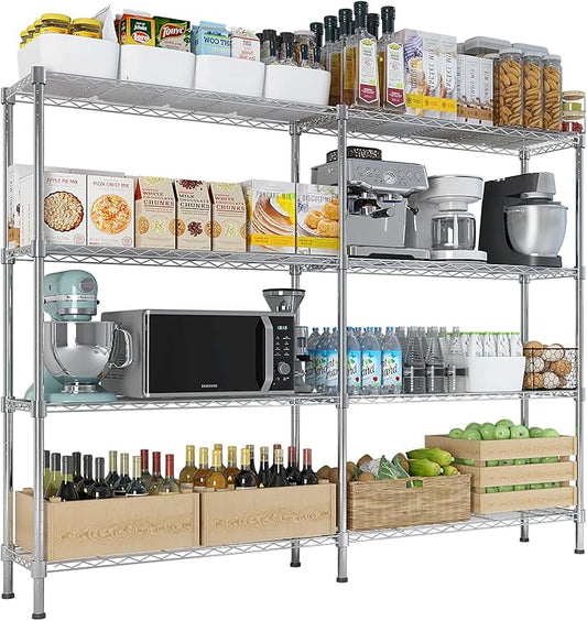 58'' Adjustable Storage Shelves Wire Shelving Unit Multiple Rows Shelving for Storage Rack Shelves for Storage Heavy Duty Garage Shelf Pantry Shelves Kitchen Shelving