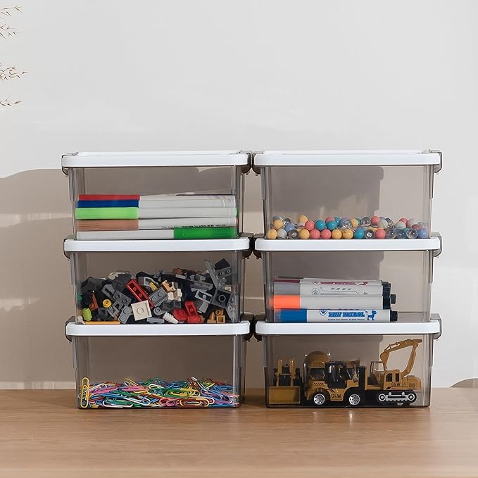 Citylife 1.32 QT 10 Pack Small Storage Bins Plastic Storage Container Stackable Box with Lids for Organizing, Clear Grey.-NeatNest