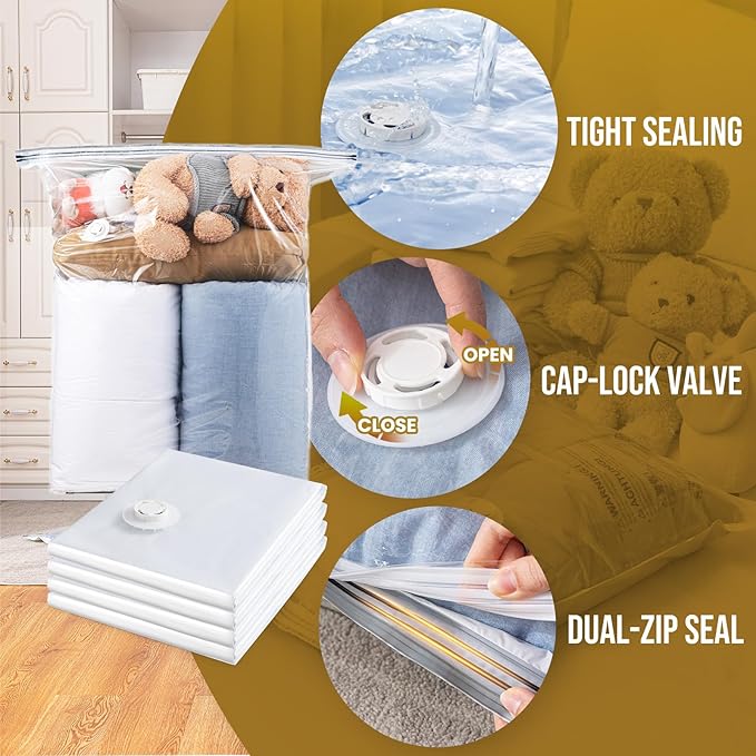 TAILI 4 Pack Vacuum Storage Bags, Jumbo Vacuum Seal Bags for Clothing (40x31 Inch), Space Saver for Bulky Bedding, Comforters, Blankets, Pillows, Large Closet Organization and Storage-NeatNest