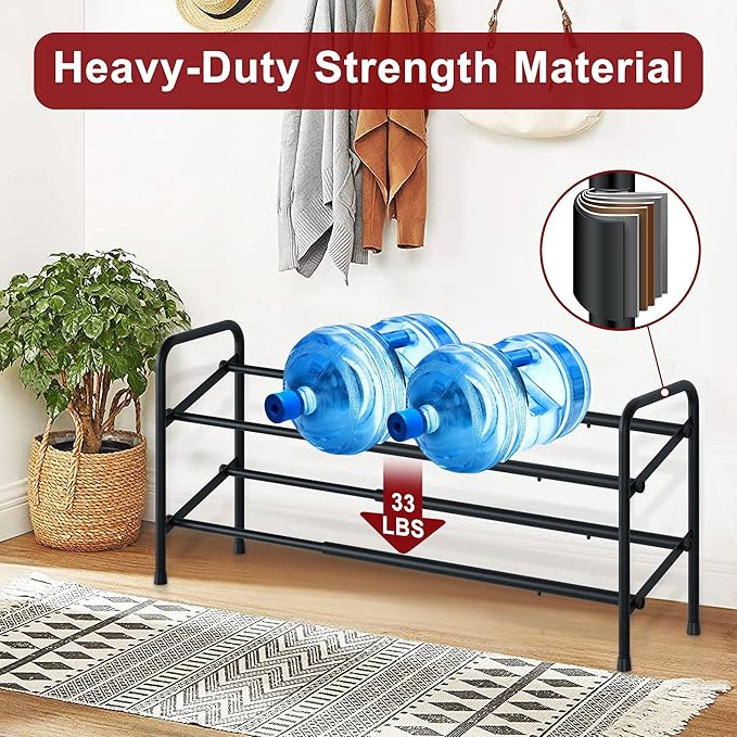 Housen Solutions 2 Tier Expandable Shoe Rack for Closet, Adjustable Shoe Shelf Storage Organizer for Small Space,Heavy Duty Metal Free Standing Shoe Rack for Entryway Closet, Black-NeatNest