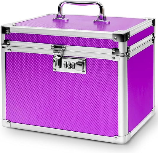 Medication Combination Lock Boxes with Code for Personal Items, Medicine Lockbox for Documents 10 x 7.25 x 7.75 Inches Purple