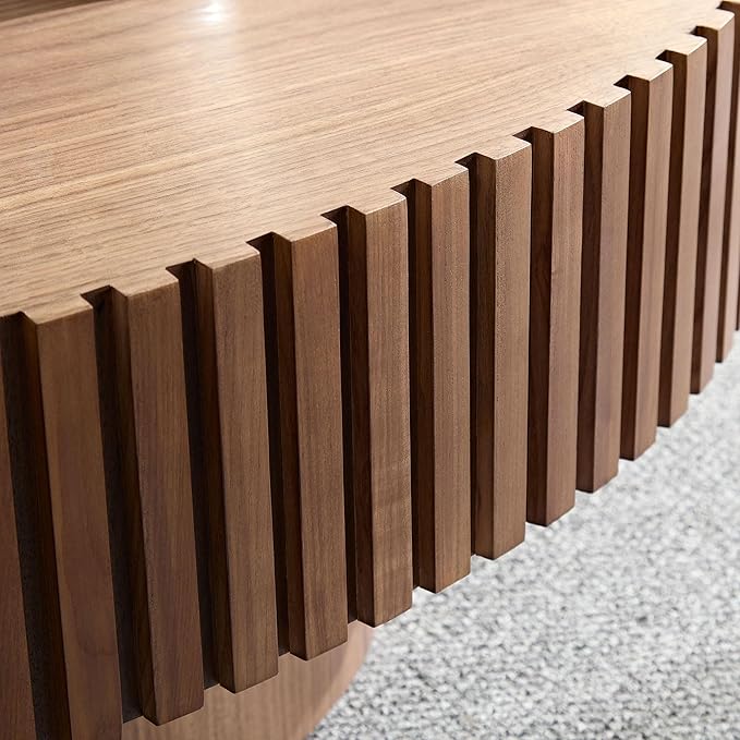 Kevinplus Walnut Oval Coffee Table - Modern Wood Coffee Table for Living Room, Contemporary Circle Fluted Drum Design, Easy Assembly (43.7'' x 24.8'' x 13.38'')