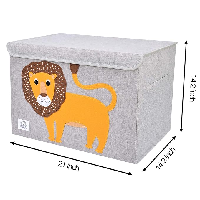 CLCROBD Foldable Large Kids Toy Chest with Flip-Top Lid, Collapsible Fabric Animal Toy Storage Organizer/Bin/Box/Basket/Trunk for Toddler, Children and Baby Nursery (Lion)-NeatNest
