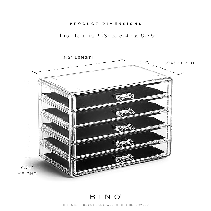 BINO THE MANHATTAN SERIES Acrylic Makeup Drawer Organizer- 5 Drawers | Clear Beauty Organizers and Storage| Cosmetic & Makeup Drawer| Home Organization| Jewelry & Vanity Accessories Drawers-NeatNest