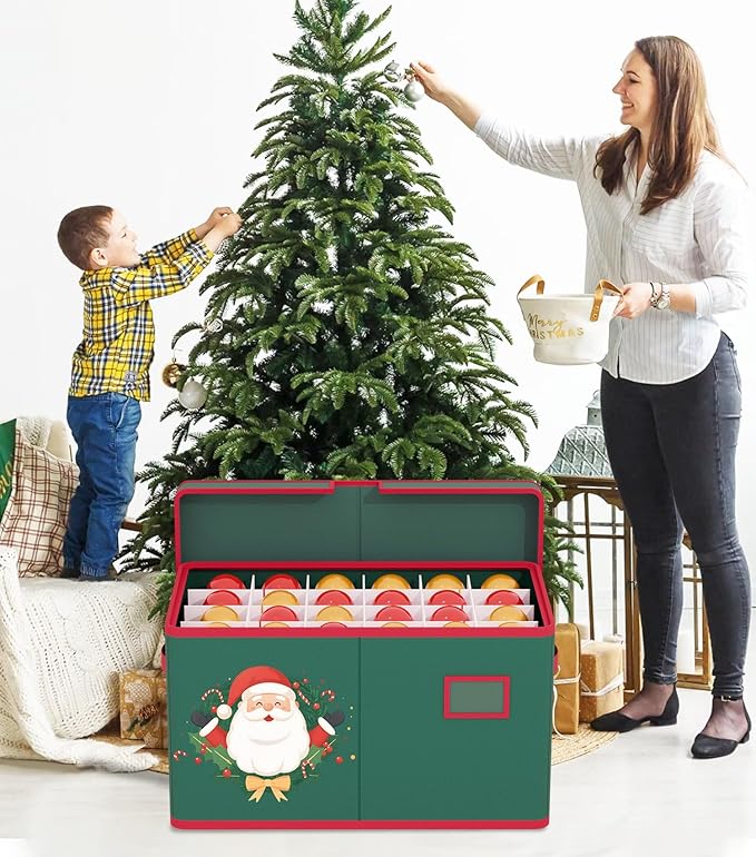 Christmas Ornaments Storage Box Christmas Ornament Organizer Storage with Adjustable Dividers Fit 96 of 3 Inch 600D Oxford Fabric Ornament Storage Container for Holiday Decorations-NeatNest
