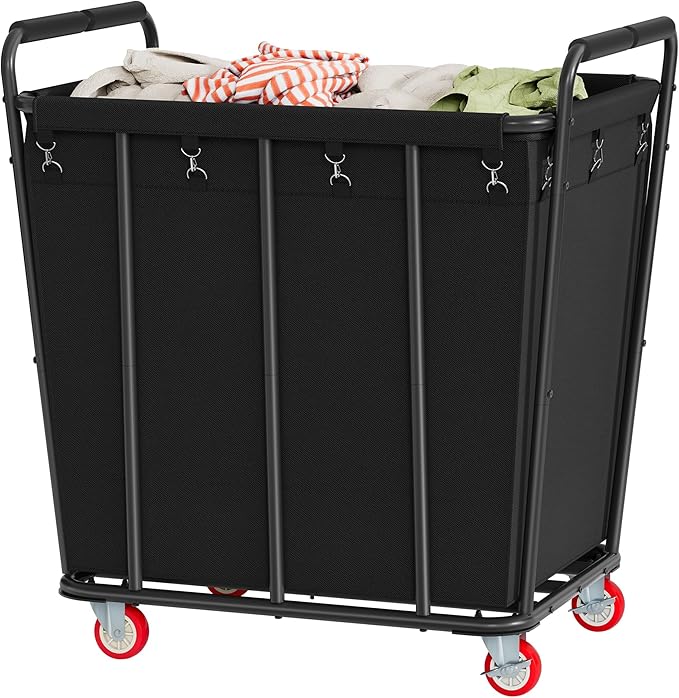 Hoctieon Large Laundry Cart with Wheels, 400L Heavy Duty Laundry Basket Organizer, Rolling Hamper Sorter for Clothes Storage, Industrial Dirty Clothes Hamper for Home & Hotel, Black-NeatNest
