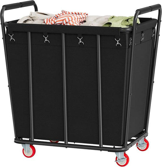 Hoctieon Large Laundry Cart with Wheels, 400L Heavy Duty Laundry Basket Organizer, Rolling Hamper Sorter for Clothes Storage, Industrial Dirty Clothes Hamper for Home & Hotel, Black-NeatNest