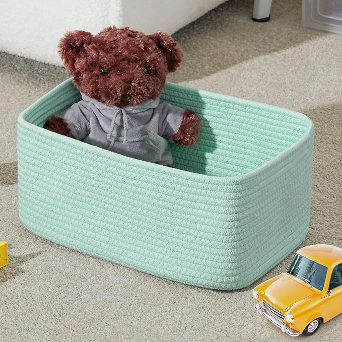 3-Pack Storage Baskets for Organizing | Woven Shelf Toy Basket | Rope Baskets for Gifts Empty | Closet Organizer Bins with Handles | Cube Decorative Box | 13.7×7.1×6.7” | Light Green-NeatNest
