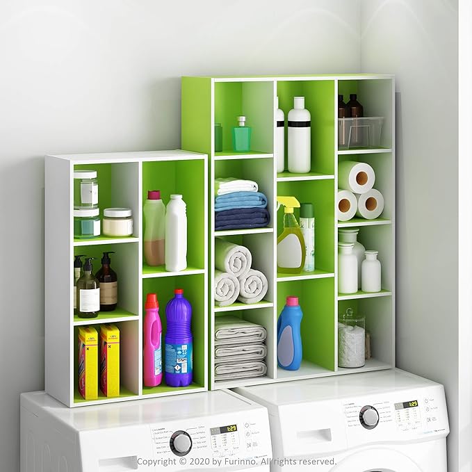 FURINNO 11107WH-GR 7 Reversible, 11-Cube, White Green-NeatNest