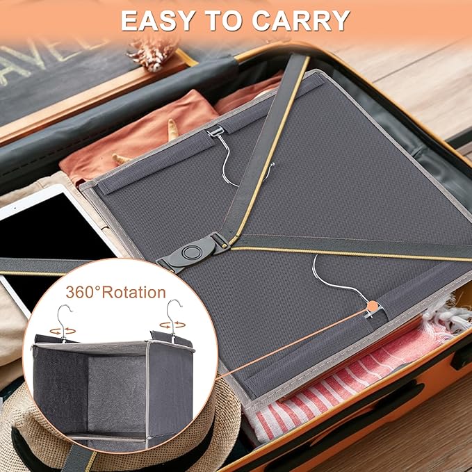 BOOMIBOO Hanging Closet Organize and Shelves，5-Hanging Shelf with 2 Side Pockets，Storage Foldable （Beige）-NeatNest