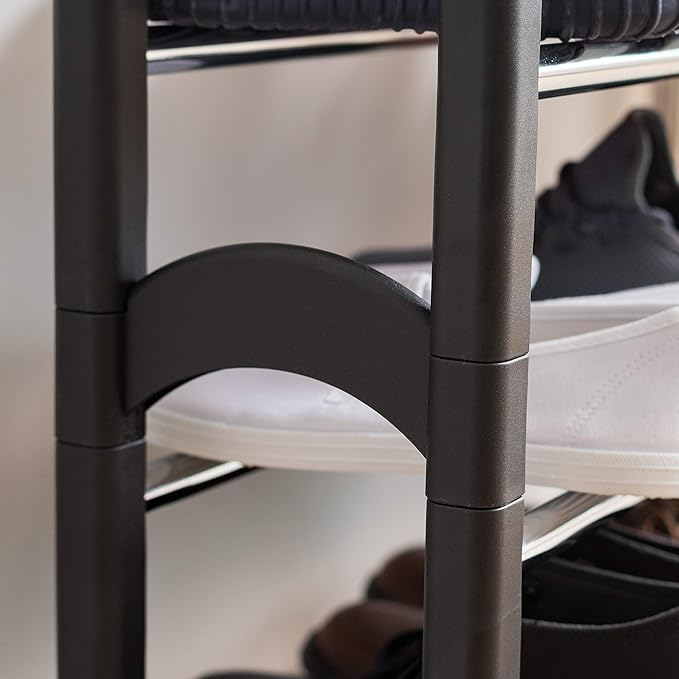 IRIS USA 2-Tier Shoe Rack, Up to 10 Pairs, 24" - 45" L Extendable Shoe Shelf, for Entryway Mudroom, Extendable Shoe Organizer for Closet, Stackable Shoe Storage, Metal Shoe Shelf for Small Space