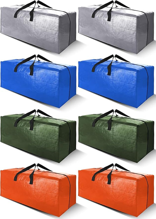 Cosy Family 8 Pack Heavy Duty Extra Large Moving Bags with Backpack Straps - Strong Handles & Zippers, Storage Totes For Space Saving, Fold Flat, Alternative to Moving Box (40 gal, Multicolored)-NeatNest