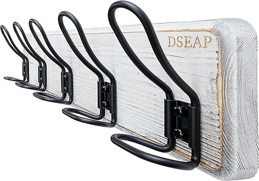 Dseap Coat Rack Wall Mounted - Heavy Duty Farmhouse Rustic Wall Coat Hanger With 5 Wire Hooks for Clothes Hat Jacket Towel, RusticWire, G25A, Whitewash & Black-NeatNest