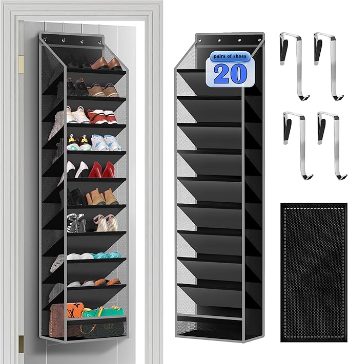 10 - Pocket Over - the - Door Hanging Shoe Organizers & Rack, Made of Sturdy 600D Oxford + Non - Woven Fabric, Space - Saving Storage for Shoes, Boots & More (Black)-NeatNest