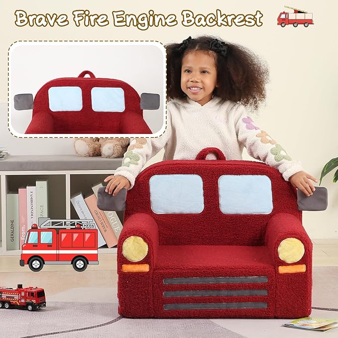 Comfy Toddler Chair, Kids Fire Engine Couch for Boys, Fire Truck-NeatNest