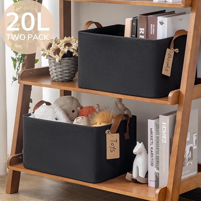 CHICVITA Black Storage Bins Shoe Basket for Entryway, Closet Toy Storage Bins with Handles for Kids, Small Laundry Basket, 14 ¾" L x 10 ¼" W x 8 ¼" H, 2-Pack-NeatNest