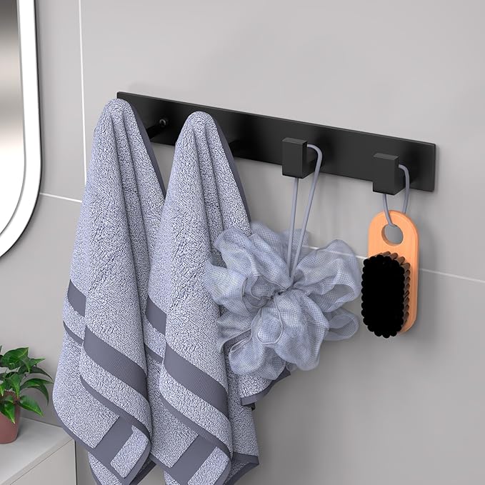 PMMASTO Coat Rack Wall Mount, Coat Hooks Wall Hooks for Hanging, Stainless Steel Coat Hanger Towel Hooks for Bathrooms, Coat Rack Hat Rack (Black 4 Hooks, 2 Pack)-NeatNest