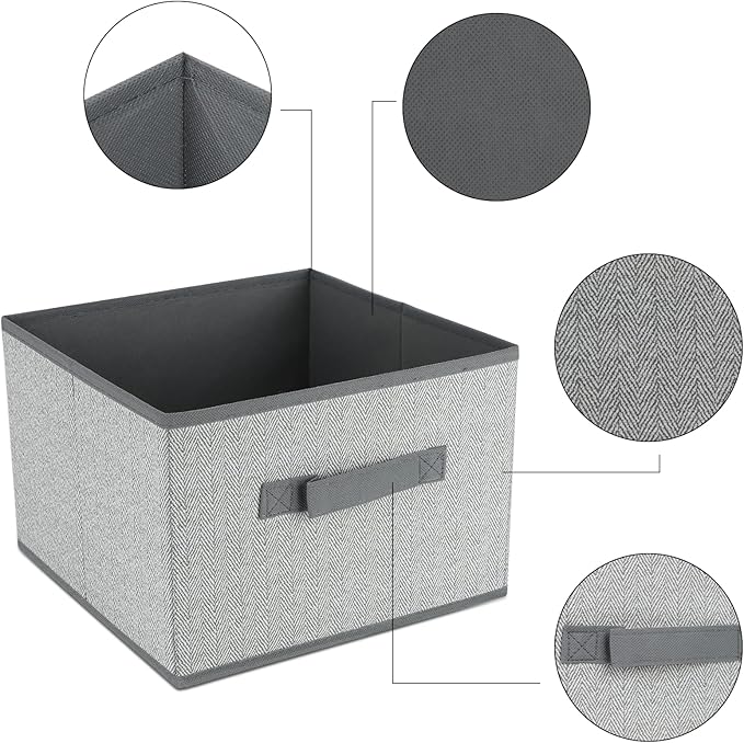 DAYARD Fabric Bins [3-Pack], Foldable Cube Baskets Storage Boxes for Shelves, Closet, Bookshelf, Nursery Organizer Containers, 11 x 11 x 8 inch Grey-NeatNest