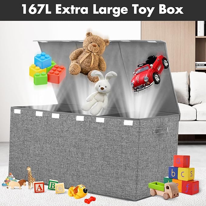 Extra Large Toy Box 167L, Sturdy Toy Storage Chest Organizer Bin Baskets with 2 Removable Divider for Boys, Girls, Kids, Nursery, Bedroom, Playroom, 35.5"x17" x17"(Linen Gray)-NeatNest