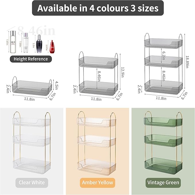 3 Tier Bathroom Organizer Countertop Makeup Perfume Tray Skincare Organizer for Bathroom Dresser Vanity (Grey)-NeatNest