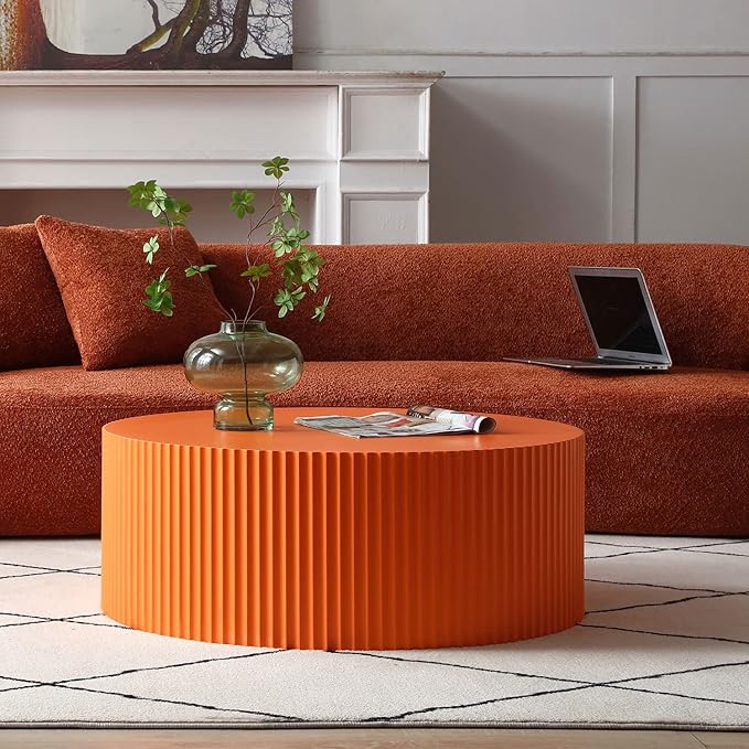 KEVINSPACE Coffee Table Round Sofa Side Table Modern End Table for Living Room Bedroom Office, No Assembling, Ø35.43" x 13.78"H Orange