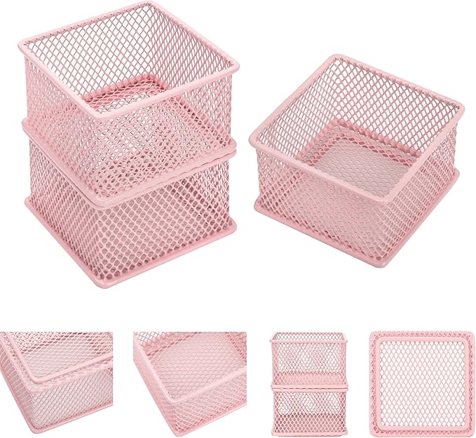 Annova Mesh Stackable Drawer Cabinet and Shelf Organizer Bins Storage Basket School Office Supply Holder Tray- Set of 2 (Light Pink, 3x3x2 Inch)-NeatNest